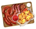 Mixed grilled meat platter and sausages with baked potato Royalty Free Stock Photo