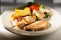 Mixed Grilled meat and vegetables decorated on a plate ready to be served in restaurant Royalty Free Stock Photo