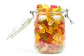 Mixed gummy bears / jelly baby candy sweets in an open jar