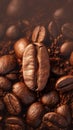 Mixed heap of roasted coffee beans, symbolizing coffees freshness.