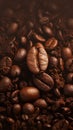 Mixed heap of roasted coffee beans, symbolizing coffees freshness.