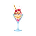 Mixed ice cream with cherry in bowl icon