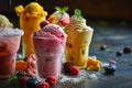 Mixed Ice Cream and Fruits in Glass Cups.