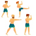 Mixed martial arts icons set, cartoon style