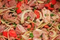 Mixed Meat Kebabs with tomato and onion Royalty Free Stock Photo