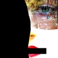 Mixed media. Contemporary art portrait of abused, banned to speak and express opinion woman Royalty Free Stock Photo