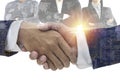 Mixed media effect Double exposure,businessman handshake deal to partner,successfully negotiated and commercial cooperation,