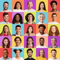 Mixed Men And Women Posing Over Colorful Backgrounds, Collage, Square Royalty Free Stock Photo