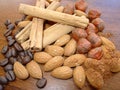 Mixed nuts, cinnamon & coffee Royalty Free Stock Photo