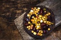 Mixed nuts with dates and raisins Royalty Free Stock Photo