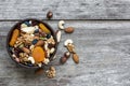 Mixed nuts and dried fruits in a bowl Royalty Free Stock Photo