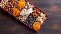 Mixed nuts and dried fruits.