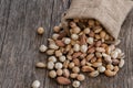 Mixed Nuts, dried fruits on wooden table, different kind of healthy food Royalty Free Stock Photo