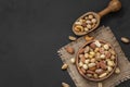 Mixed Nuts, dried fruits on wooden table, different kind of healthy food Royalty Free Stock Photo