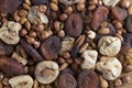 Mixed raw nuts,figs and raisins as natural background Royalty Free Stock Photo