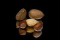 Mixed nuts on reflective surface