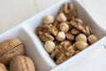 Mixed nuts in white dish Royalty Free Stock Photo