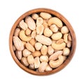 Mixed nuts, roasted and salted nut mix, snack food in a wooden bowl Royalty Free Stock Photo