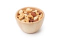 Mixed nuts in wooden bowl isolated on white background Royalty Free Stock Photo