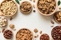 mixed nuts in wooden bowl. Mix of various nuts on colored background. pistachios, cashews, walnuts, hazelnuts, peanuts Royalty Free Stock Photo