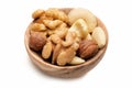 Mixed nuts in wooden shell isolated Royalty Free Stock Photo