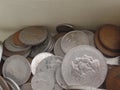 Mixed old and foreign coins