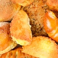 Mixed pastries and bread types. pastry background