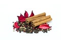 Mixed pepper and cinnamon sticks Royalty Free Stock Photo