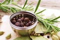 Mixed pepper corns and rosemary Rosmarinus officinalis Royalty Free Stock Photo