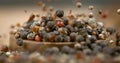 Mixed peppercorns. Dry mix peppercorns close up