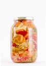 Mixed pickled vegetables in glass jar Royalty Free Stock Photo