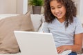 Mixed Race African American Girl Child Using Laptop Computer Royalty Free Stock Photo