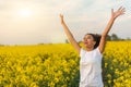 Mixed Race African American Girl Teenager Celebrating In Yellow Royalty Free Stock Photo