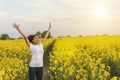 Mixed Race African American Girl Teenager Celebrating In Yellow Royalty Free Stock Photo