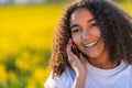 Mixed Race African American Girl Teenager on Cell Phone Royalty Free Stock Photo