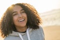 Mixed Race African American Girl Teenager Smiling Sunset Beach Royalty Free Stock Photo