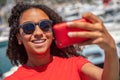 Mixed Race African American Girl Teenager Taking Selfie Royalty Free Stock Photo