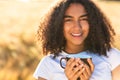 Mixed Race African American Teenager Woman Drinking Coffee Royalty Free Stock Photo