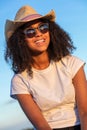 Mixed Race African American Teenager Young Woman In Cowboy Hat and Sunglasses Royalty Free Stock Photo