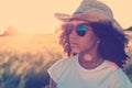Mixed Race African American Woman Sunglasses Cowboy Hat Sunset Royalty Free Stock Photo