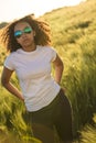 Mixed Race African American Woman Sunglasses Sunset Royalty Free Stock Photo