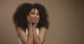 Mixed race black woman portrait with big afro hair, curly hair Royalty Free Stock Photo