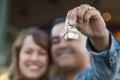 Mixed Race Couple Holding New House Keys Royalty Free Stock Photo