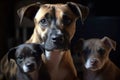 Mixed race dog mom with her puppies looking curiously at camera. Royalty Free Stock Photo