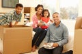 Mixed race family in new home Royalty Free Stock Photo