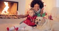 Mixed race family taking christmas selfie Royalty Free Stock Photo