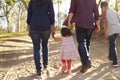 Mixed race family walking on a rural path, back view, crop Royalty Free Stock Photo