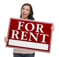 Mixed Race Female Holding For Rent Sign on White Royalty Free Stock Photo