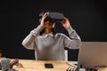 Mixed race female wearing Virtual Reality headset Royalty Free Stock Photo