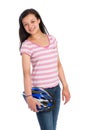 Mixed Race Teenage Girl Holding a Bicycle Helmet. Royalty Free Stock Photo